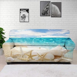 GLENLCWE Hawaiian Starfish on Beach Print Sofa Slipcover for Cushion Couch Stretch Sofa Couch Cover with Elastic Bottom,Durable and Washable,Fit for Most Couches