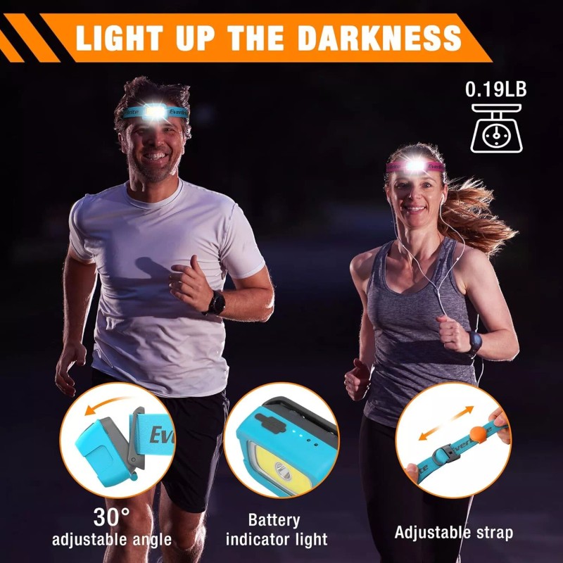 EverBrite Rechargeable Headlamp-Blue 7 Modes Running 350 Lumens Memory Function