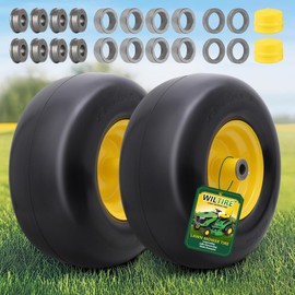 Wiltire 13x6.50-6 Lawn Mower Tires Flat Free Tire and Wheel with Rim, Solid Smooth Rubber for Zero-Turn Mowers, 5.5"-7.72"Centered Hub and 3/4" extra 5/8" 1/2" Bushings(Yellow)