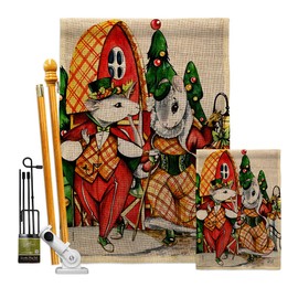 Angeleno Heritage Holiday Mouses Burlap Garden House Flag Kit Winter Christmas Santa Marry Xmas Present Reindeer Season Wintertime Snow Decoration Banner Small Yard Gift Double-Sided, Made in USA
