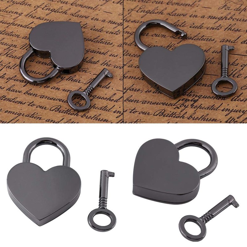 Mini Padlocks, Vintage Heart Shape Key Padlocks Gun Black Metal