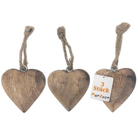Wooden Heart Pendant Set of 3 5 cm Hearts Made of Solid Wood for Hanging
