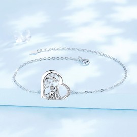 Yinsen Women's Bracelet 925 Sterling Silver with Heart Zirconia Bracelets Women's Adjustable Bracelet Valentine's Day Mother's Day Birthday Christmas Gift for Her Women Girlfriend, Sterling Silver,