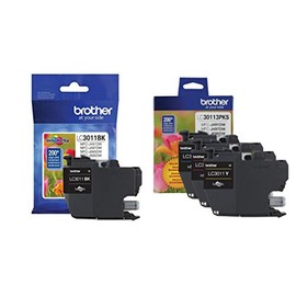 Brother Genuine LC3011BK, LC30113PKS Standard Yield Black/Cyan/Magenta/Yellow Ink Cartridge Set, LC3011