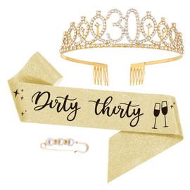 Moitkptt Dirty Thirty 30th Birthday Tiara, Birthday Crown Sash Set, Decoration 30th Birthday for 30th Birthday Women Happy 30th Birthday Gift, Party Supplies (Rose Gold)