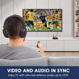 SIMOLIO Wireless Headphones for TV Watching, aptX-LL Bluetooth Transmitter  & Headphones