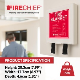 Firechief Wall Fire Blanket – Quick to Deploy 1m x 1m Fire Blanket for Home, Kitchens, Caravans & Campervans – 5 Year Guarantee with Kitemark & British Standards Certified 2019 (BS EN 1869:2019)