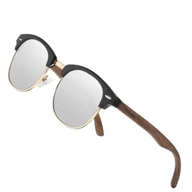 KINGSEVEN N5516 Wooden Semi-Rimless Polarised Sunglasses for Men and Women Classic Retro Vintage Design, silver