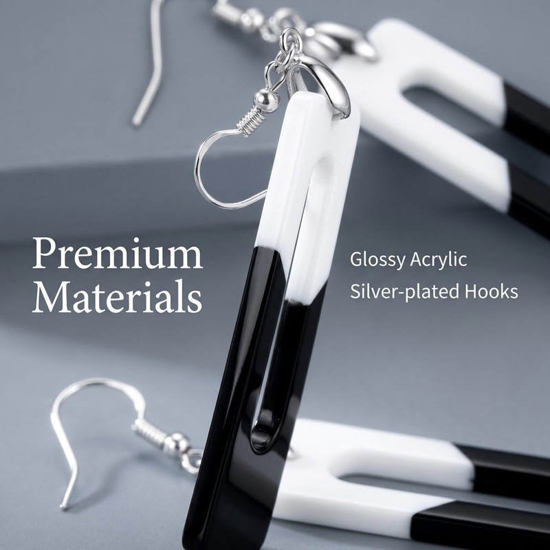 Fiklon Black White Rectangle Dangle Earrings for Women