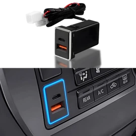 Jiooy Toyota USB Port, QC 3.0+ Pd Type-C, Dual USB Ports, Power Socket, Car Charger, USB Rapid Charger, Smartphone, USB Power Port, Switch Hole, Extra Power Unit, Simultaneous Charging, LED Light,