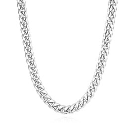 Jewow Stainless Steel Men's Sturdy Thick Curb Cuban Chain Necklace Width 6/8/10/12mm, Length 18"-30"
