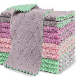 VEKEK 12 Pack Kitchen Cloth Dish Towels,Super Soft Reusable Dish Towels Coral Fleece Cloths,Premium Microfiber Cleaning Cloths Streak Free Non-Scratch Cloth for Kitchen, Glass, Windows