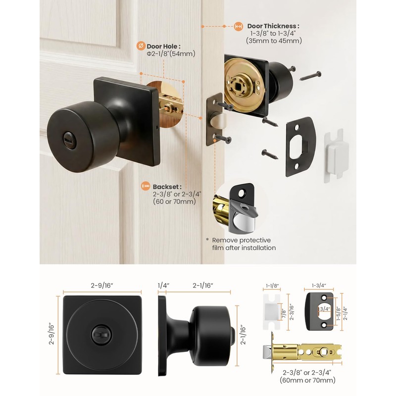 Black Interior Door Knobs, Privacy Door Knobs 10 Pack