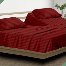 Top Split King Sheets Sets for Adjustable beds, Sheets for Sleep Number Bed Split King deep Pocket, 32" Split Top King Sheets 400 Thread Count 100% Cotton, Flex Top Sheets, Burgundy Stripe