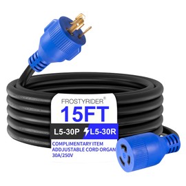 3 Prong 30 Amp 15 Foot Generator Extension Cord, NEMA L5-30P/L5-30R, 125/250V Up to 7500W 10 Gauge SJTW Generator Cord, ETL Listed