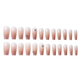 Hkanlre Long Coffin Fake Nails Tips Press on Nails Full Cover Pink Gradient Crystal False Nails for Women 24PCS
