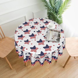 GOPIJDX Memorial Day 4th of July Independence Day Tablecloth Round 60 inch Patriotic American Red White and Blue Stars Table Cloths Table Covers for Kitchen Party Dinner Decoration