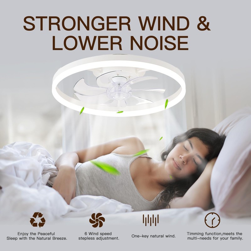 STERREN Ceiling Fans with Lights,20" Low Profile Ceiling Fan with