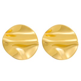 ALRNBY Gold Silver Round Square Stud Earrings Uneven Texture Earrings for Women Girls Trendy Fashion Jewelry (Gold Round)