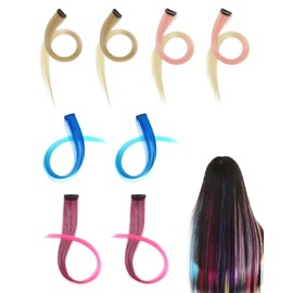 UYRVAPE Pack of 8 Rainbow Coloured Hair Extensions Clip, Multicoloured Party Highlights Straight Hair Colourful Clip in Synthetic Hair Extensions in Multiple Colours Heat Resistant Long Hairpiece