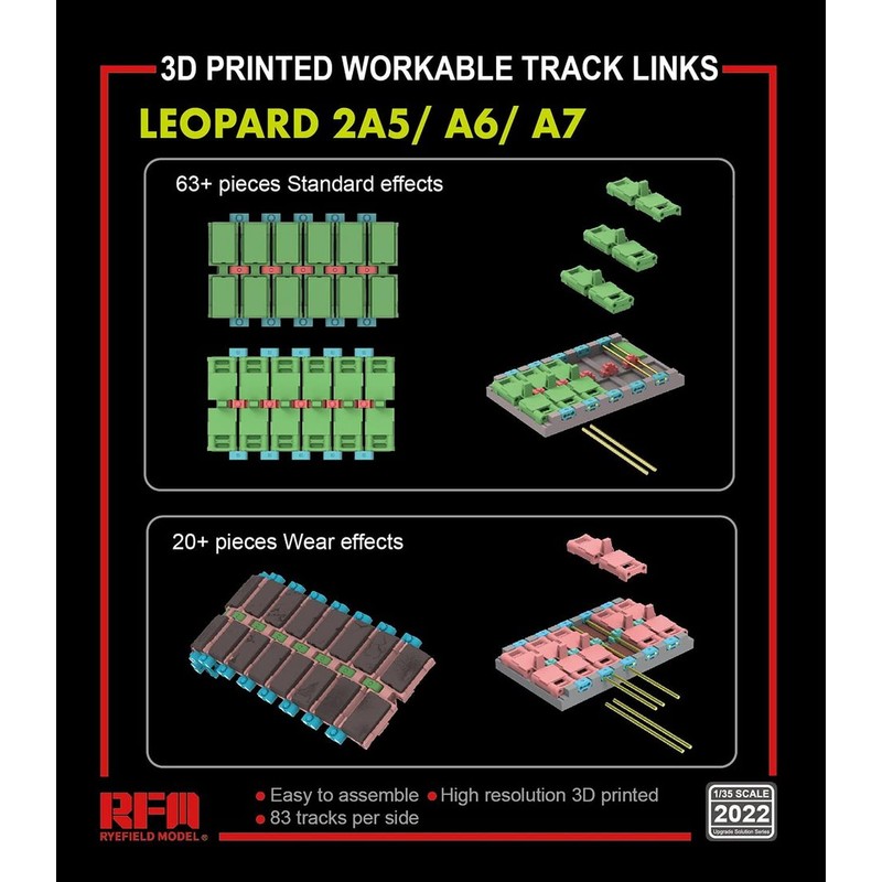 For Raifield Model 1/35 Leopard 2A5/A6/A7 3D Printer Movable Track