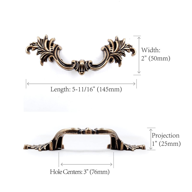 Jetland French Provincial Drawer Pulls - 6-Pack, Flat Black, 3"