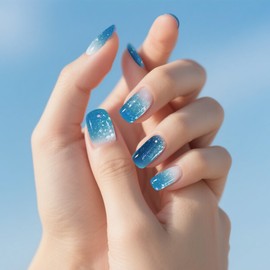 SEMINCA Semi Cured Gel Nail Strips-Mirror Shine Semi-Gel Stickers,Party & Festival Nail Wraps,Glow Under Sunlight,No Damage,Weightless & Tag Free(Waterbomb)