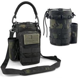 COOLYARD Water Bottle Holder with Strap 32 64oz Crossbody Insulated Water Bottle Sleeve Carrier Sling Bag Molle Tactical Pouch for Hiking Camping Gym Walking Black Camo