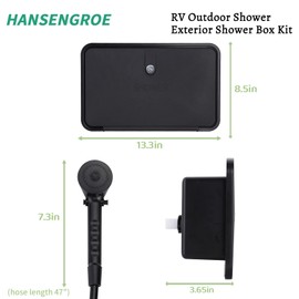 hansengroe RV Exterior Shower Box Outdoor Camper Trailer Shower Kit with 2.5 GPM Showerhead, Shower Faucet and 47'' Hose Wall Box Portable Use for Camper Van Travel Trailer Motorhome and Boat (Black)