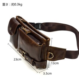 Luufan Genuine Leather Waist Bag, Men's, Body Bag, Crossbody Bag, 2-Way One Shoulder Bag, Lightweight, Waist Pouch, Smartphone Compatible, Wallet Storage, Bicycle Bag, coffee
