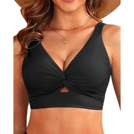 Women Bikini Top Only - Supportive Swimsuit Top Large Bust Bathing Suit Top 2025 Cut Out Twist Swim Top Black M