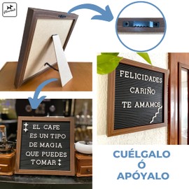 Pizarrón y Letrero Para Mensajes Color Madera con Letras y Símbolos. Incluye Letra Ñ. Con Soporte Para Mesa y Gancho Para Colgar. Tamaño 25 x 25 cm
