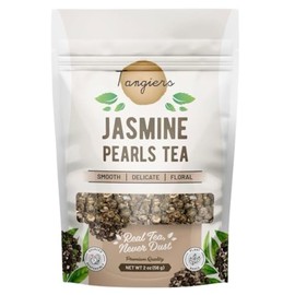Jasmine Pearls Tea - Tangiers Tea - Jasmine Premium Rolled Loose Leaf Tea with Fragrant Jasmine Blossoms | Antioxidant-Rich, Organic & Non-GMO | Smooth & Floral Flavor, Perfect for Relaxation | 56g Resealable Pack