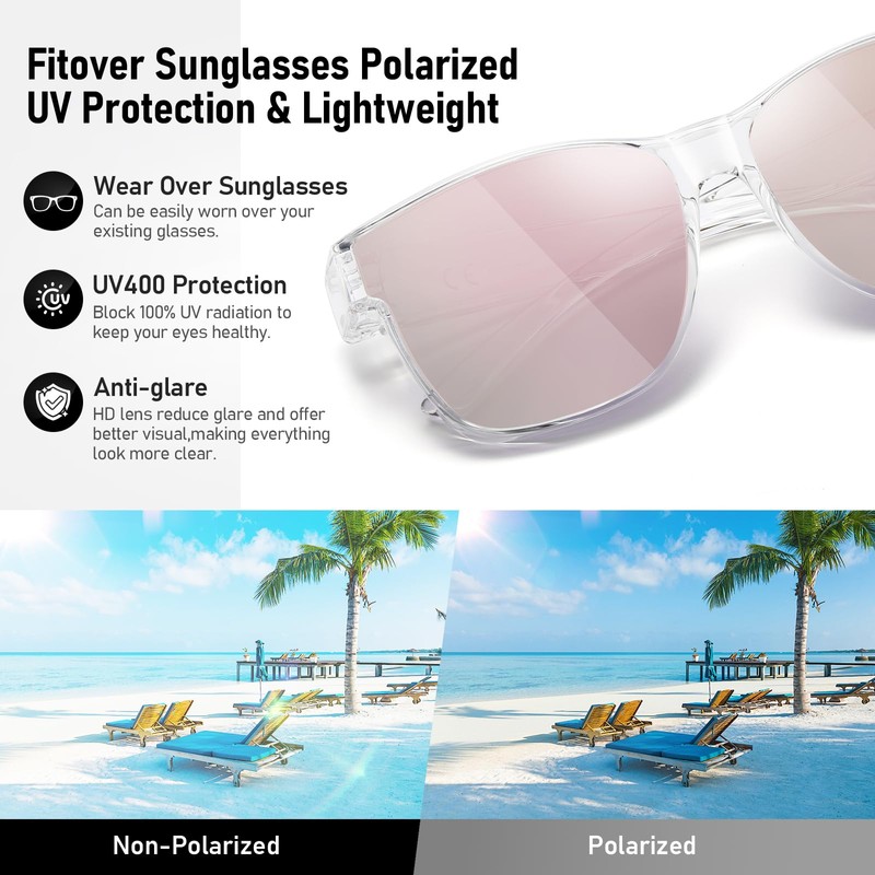 GEGURI Polarized Sunglasses Fit Over Glasses for Men Women, Oversized