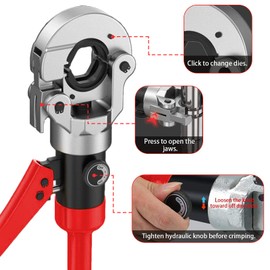 GSFTOP Hydraulic Copper Tube Crimping Tool,Copper Pipe Fittings Crimping and Plumbing Tool with Crimping Dies Jaw 1/2", 3/4", 1" (RED)