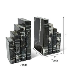 VADCAD Library Style Solid Marble Bookends - Set of 2 Heavy Decorative Book Stoppers with Non-Skid Bottom – All Natural Polished Marble Bookend Black + White (7x4x5 inches)