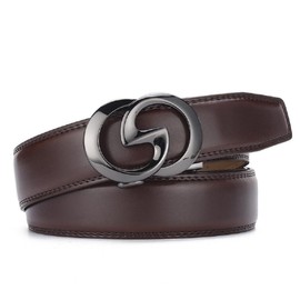 Ridoras Mens Designer Ratchet Belts for Casual Jeans,Leather Belts with Automatic Slide Buckle(Black32,34"-36" Waist Adjustable)