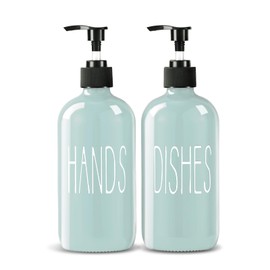 COHOSEGE Glass Soap Dispenser Set 2 Pack,16 Oz Dish Soap Dispenser for Kitchen Sink,Green Kitchen Accessories and Kitchen Decor,Green Decorations and Kitchen Utensils for Kitchen