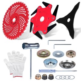 Steel Trimmer Head Universal 9" x 36 Teeth Carbide Tipped Blades & 6 Steel 65Mn Razors Trimmer Head & 10" x 3 Teeth Brush Cutter Blades, Weed Eater Blades Replacement with 2 Different Adapter Kits