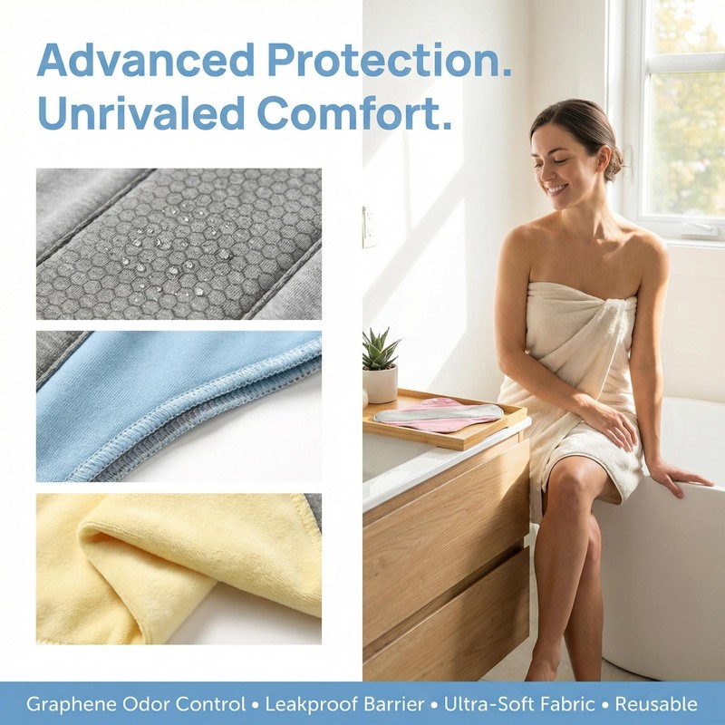 6 Pack Reusable Incontinence Pads with Graphene Technology -Leak-Proof &