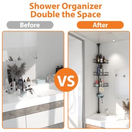 YeYeBest Shower Organizer Caddy, Home Decor Organization and Storage 39-125 Inch for Bathroom Corner Shelves Rack Countertop Adjustable with Tension Pole