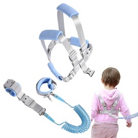 Baby Anti-Lost Belt, Xiuyer 2.5 m Children's Lead Harness, Children's Running Harness, 2-in-1 Set, Safety Wrist Cuff with Lock + Rubber Strap, Removable Bracelet with Safety Lock (Blue)