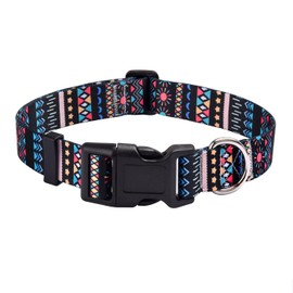 Mihqy Dog Collar with Bohemia Floral Tribal Geometric Patterns - Soft Ethnic Style Collar Adjustable for Small Medium Large Dogs(Black Bohemia,L)