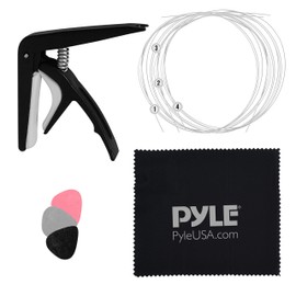 Pyle 4 Accessory Kit-Aquila Strings, Full Set of Replacement, Ukulele Capo with 3 pcs. Felt Picks & Cleaning Cloth, Ambidextrous (PRTPUKT2050)