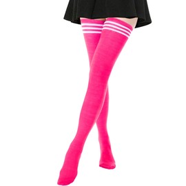 DRESHOW Women's Extra Long Socks Over Knee Long Knee Socks Overknee Stockings Retro Student Over Knee Knitted Socks, 1 pair extra long: peach (white stripe)