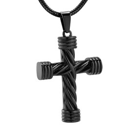 Rope Winding Cross Memorial Keepsake Jewelry Lord's Prayer Cross Urn Pendant Necklace +Fill kit +Box (10017-Balck)