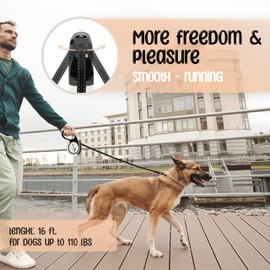 BLUZELLE 16ft Retractable Leash with Reflector Strips, for Medium & Large Dogs up to 110lb, Extendable Dog Lead Nylon Belt with 360° Snap Hook, Reliable One-Hand Braking System Anti-Slip Grip, Size:L