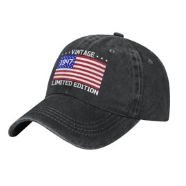 Chttohip 78th Birthday Accessories for Male Female, Funny USA Flag Hat, Limited Edition 1947 Baseball Cap, New Year Birthday Gift for Mom Wifey Husband Black
