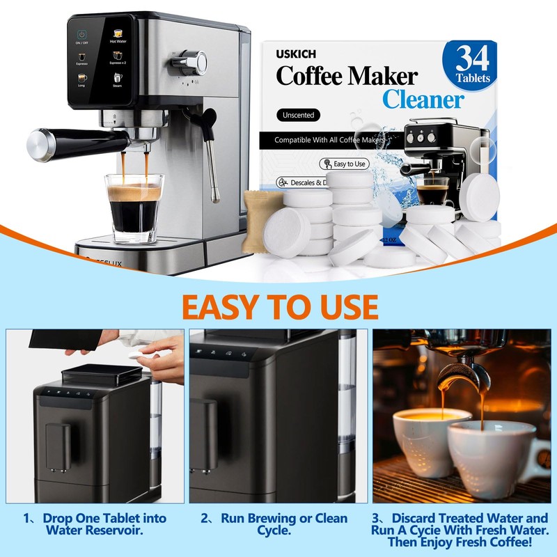 Coffee Machine Cleaner Descaler Tablets 34 Pack, Coffee Maker Cleaner