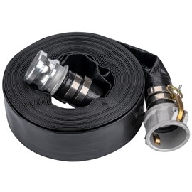EASTRANS 2" x 50' Black Heavy Duty Discharge Hose for Swimming Pools, Reinforced Lay Flat Pool Backwash Hose, Durable Water Drain Hose with Aluminum Camlock C and E Fittings